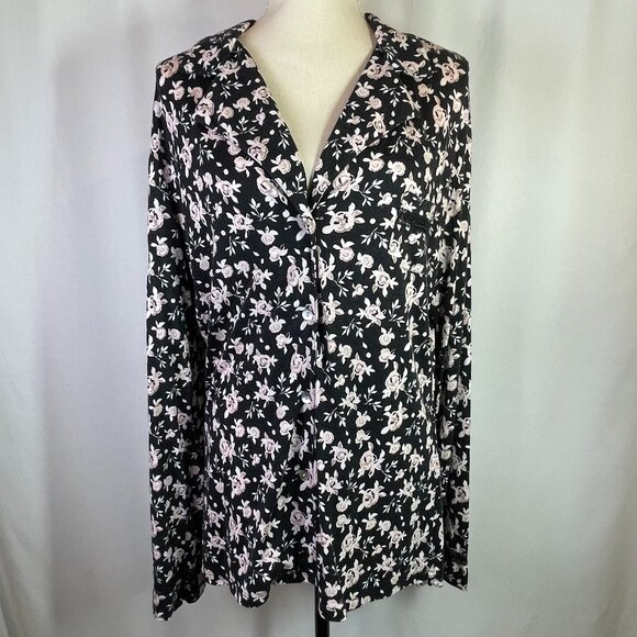 Cosabella Other - Cosabella Size L Top Pink Black Floral Collared Button Down Long Sleeves